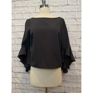 Milly Women's Top Bolero Black Flutter Sleeve Side Button Scoop Back Size 2 A588